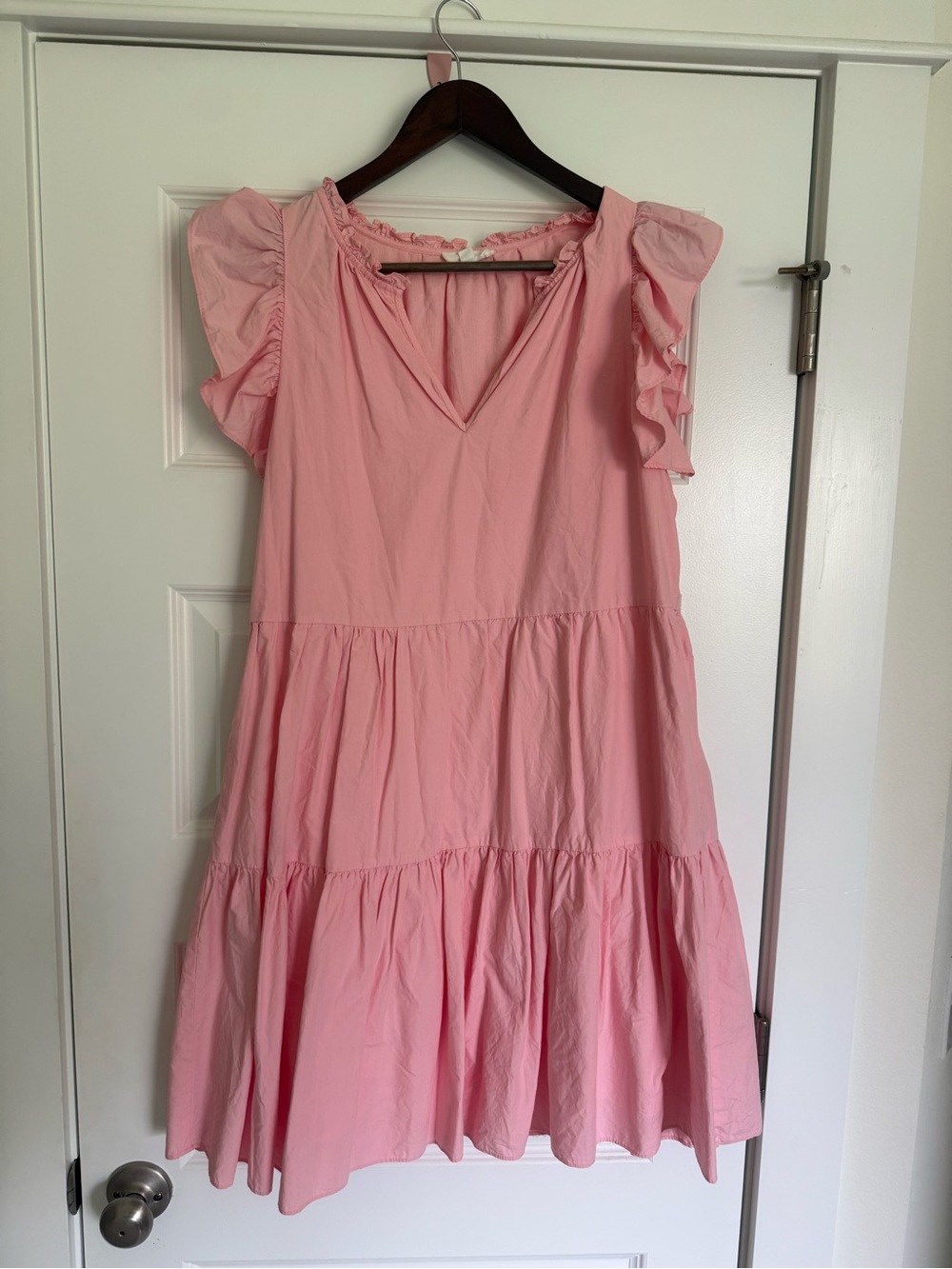 Light Pink Ruffle Sleeve Tiered Casual Dress